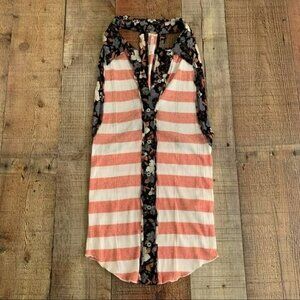 Free people women's size XS striped floral button up tank top in pink and white